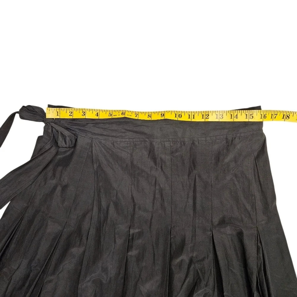 Nicole Farhi Pleated Cotton Silk Wrap Skirt With Grommets In Slate And Gold Sz 6